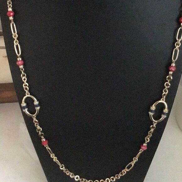 The Limited gold tone with red bead long necklace 38 inch - Picture 2 of 5